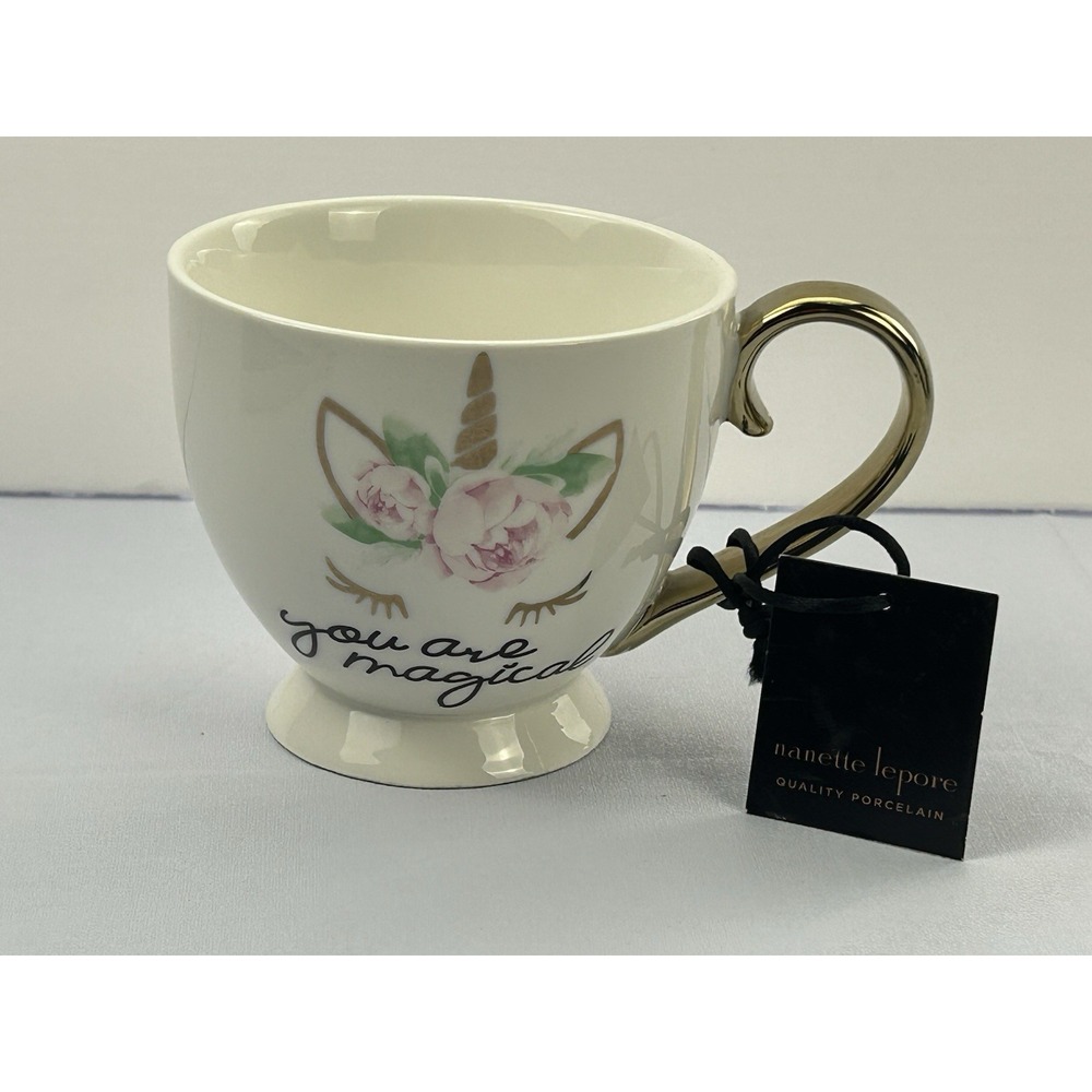 Nanette Lepore You Are Magical Unicorn Footed Mug Gold Handle Porcelain NWT